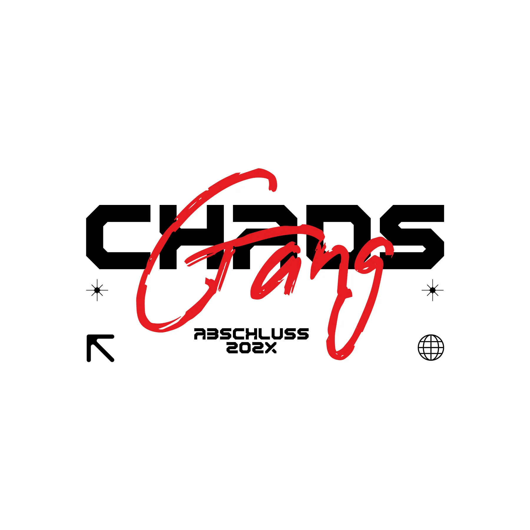 Logo mit blockigem CH2DS Schriftzug rotem Gang Abschluss 202X und kleinen Symbolen auf weißem Hintergrund